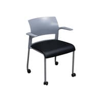 Move Used Gray Mobile Stack Chair w Arms, Black Satin PU Leather Seat